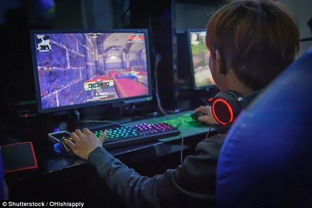 Setup gaming modern dengan lampu neon dan koneksi internet cepat.
